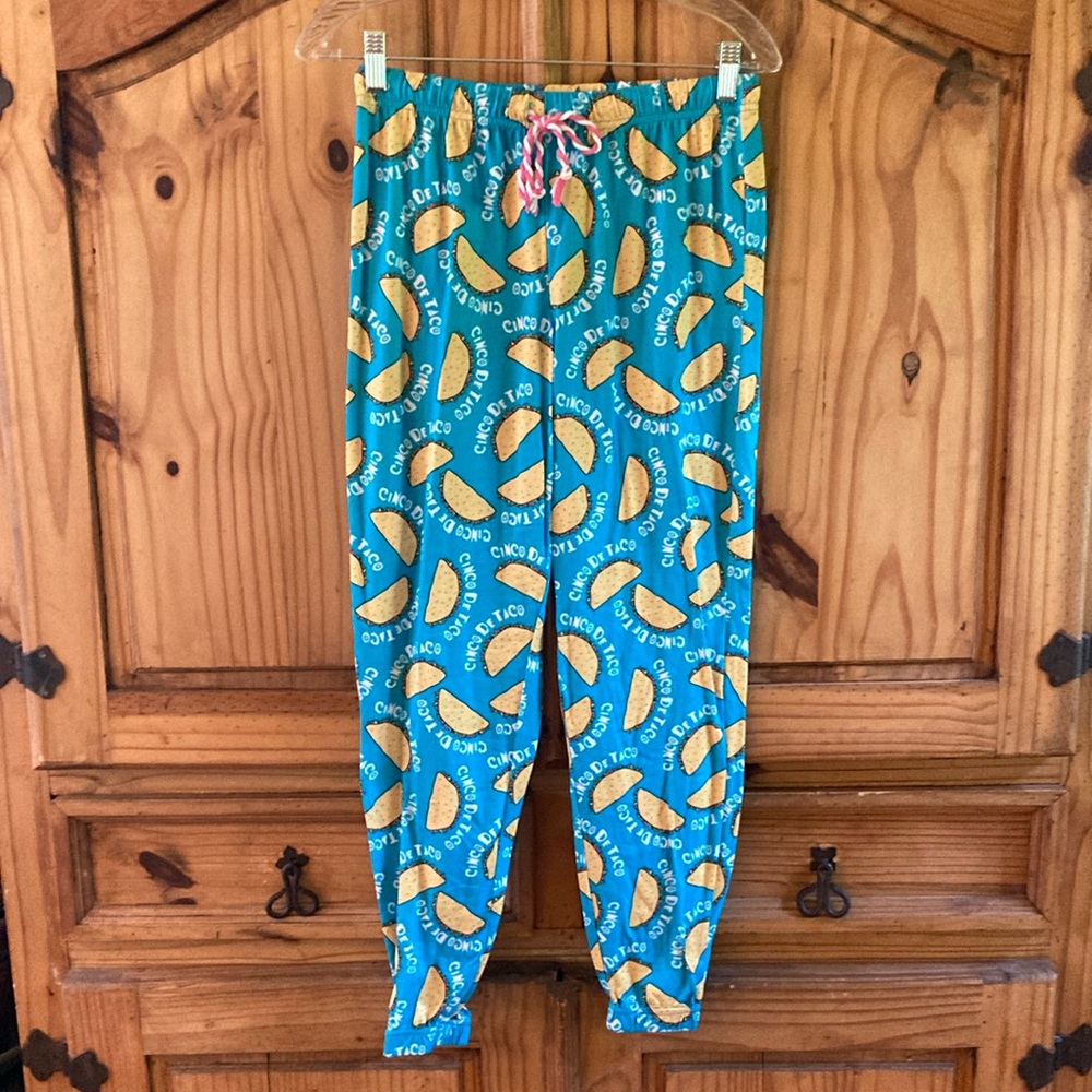 Women Briefly Stated blue Cinco De Taco print pajama lounge pants - size XS